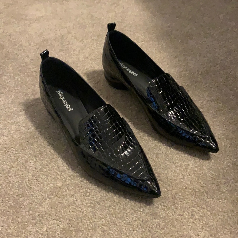 Jeffrey Campbell Black Croc-Embossed Loafers